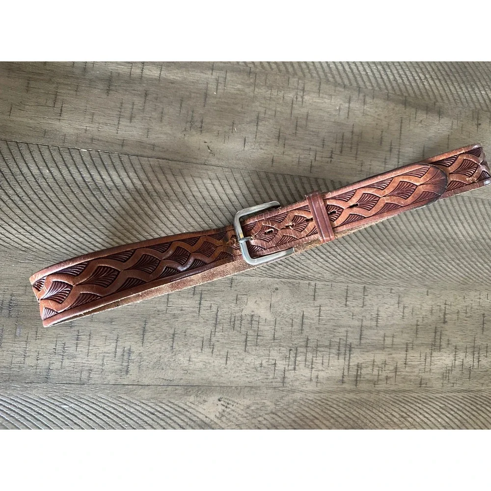 Vintage‎ USA Tooled Leather Belt Size 34/36 | Western Mfg Buckle Boho Workwear